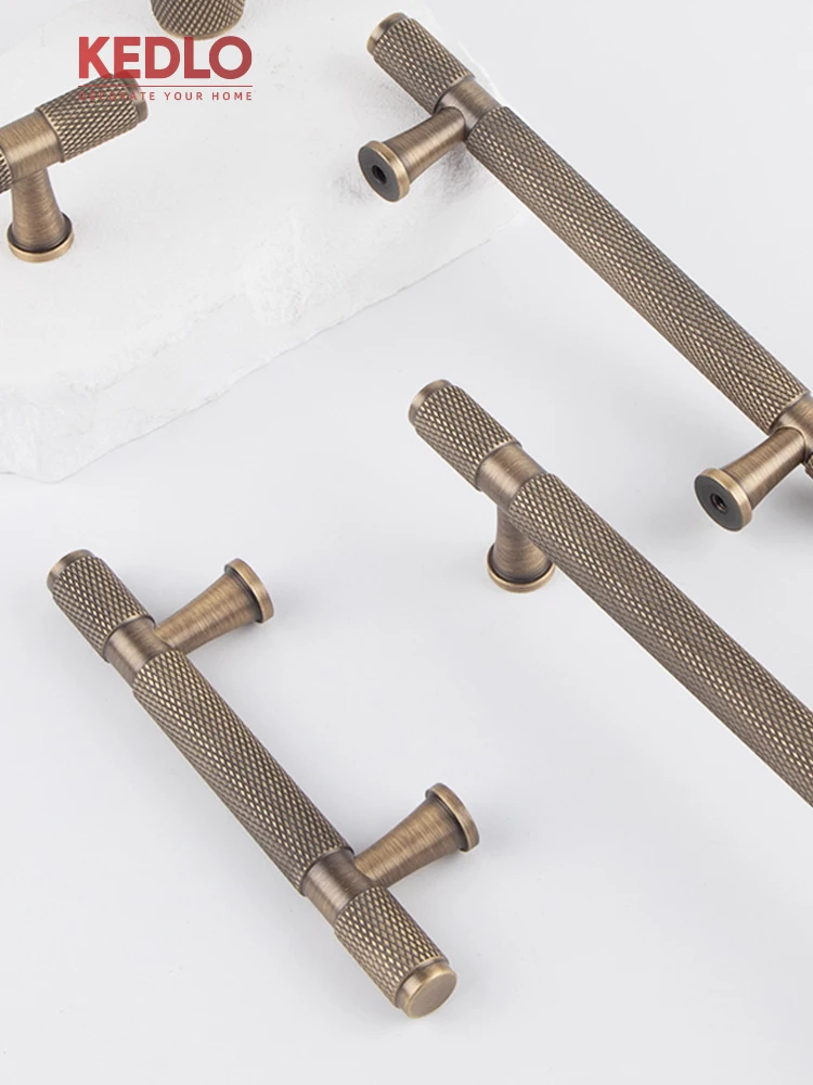 KEDLO Solid brass European style light luxury knurling diamond handle kitchen cabinet antique brass 500mm handle