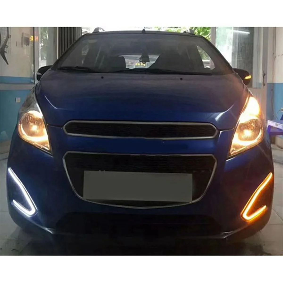 Przednie światła przeciwmgielne 12V światła dzienne dla Chevrolet Spark 2013-2015 kierunkowskazy LED reflektory