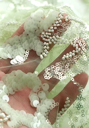 Heavy Industry Green Beaded Sequin Embroidery Lace Fabric Wedding Dress Accessories Cheongsam Designer Fabric
