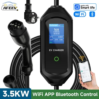 AFEEV 3.5KW Type2 IEC62196-2 ポータブル EV 充電器 16A Type1 電気自動車充電器 GB/T EVSE 急速充電ケーブル WiFi APP 制御