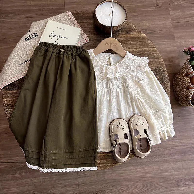 Children's Sets Girls' Boho Lace Set Embroidered Blouse & Pants Forest Style 2-Piece Outfit for Toddlers  Girl Clothes