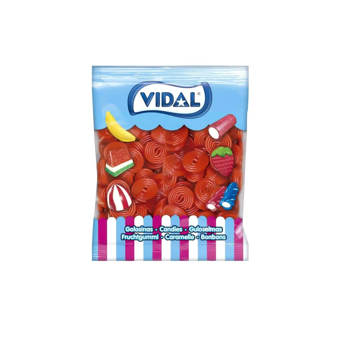 Gominolas Vidal Discos de Fresa Regaliz bolsa 1 Kg - Sin Gluten y sin Grasa - Irresistibles discos de regaliz de un delicioso sabor a fresa