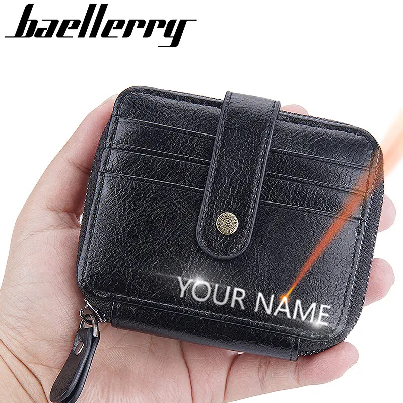 

Baellerry New Short Men Wallets Name Engraving Organ Card Bag Male Purse Coin Pocket Zipper Classic Men's Wallet