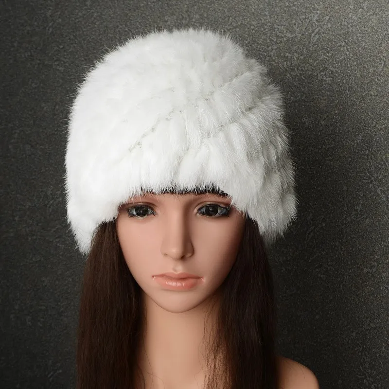 New style woolen knitted hat for women made of real fur and leather with a handcrafted dome