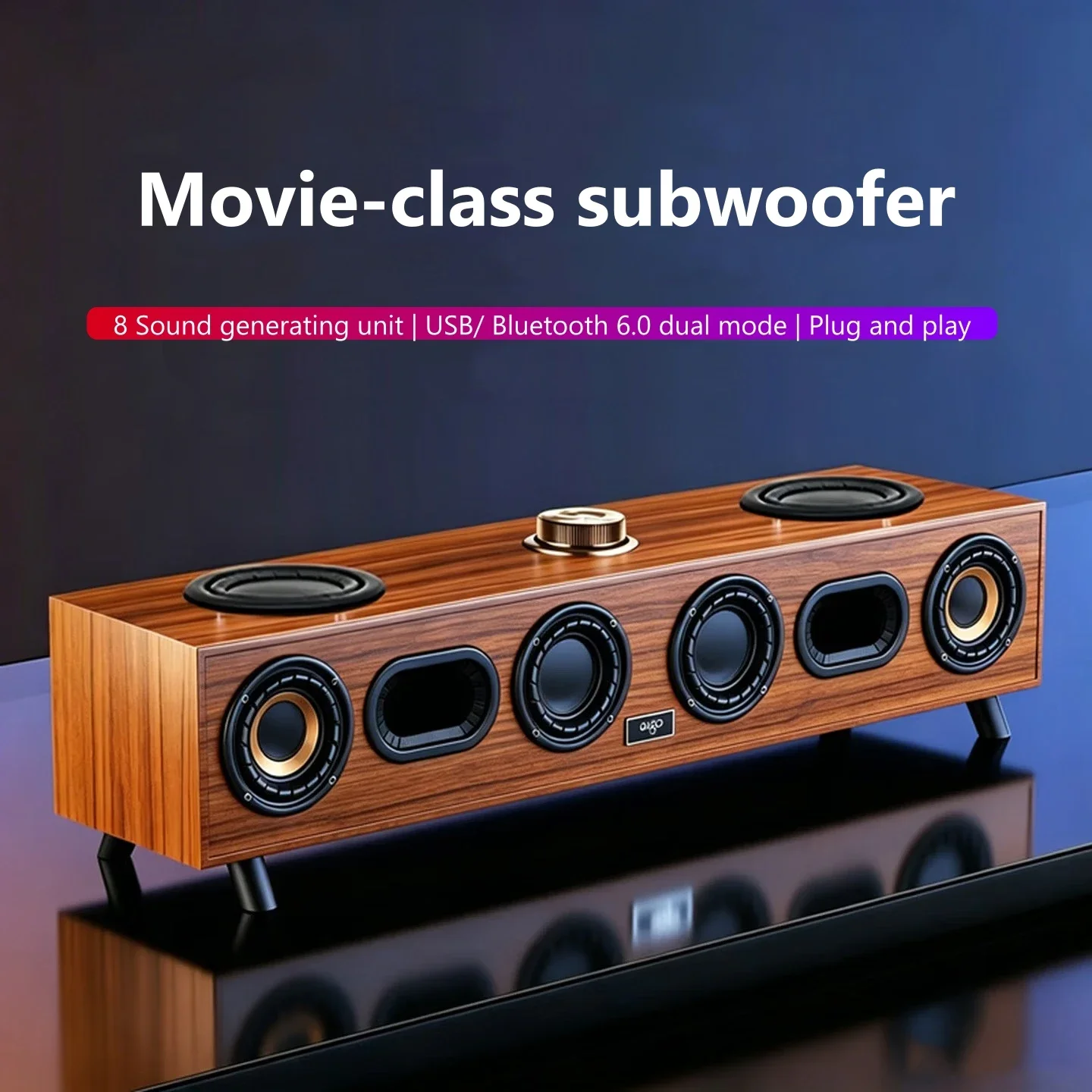 Wooden Bluetooth Soundbar 12W Home Theater Speakers Built-in 2400mAh Battery Gaming Sound Bar for PC Laptop TV Desktop Monitor