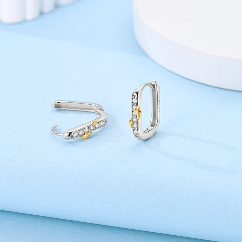 925 Silver Engraved Letter Hoop Earrings Shining Zircon Stars Earrings Daily Accessories Birthday Anniversary Gifts for Women