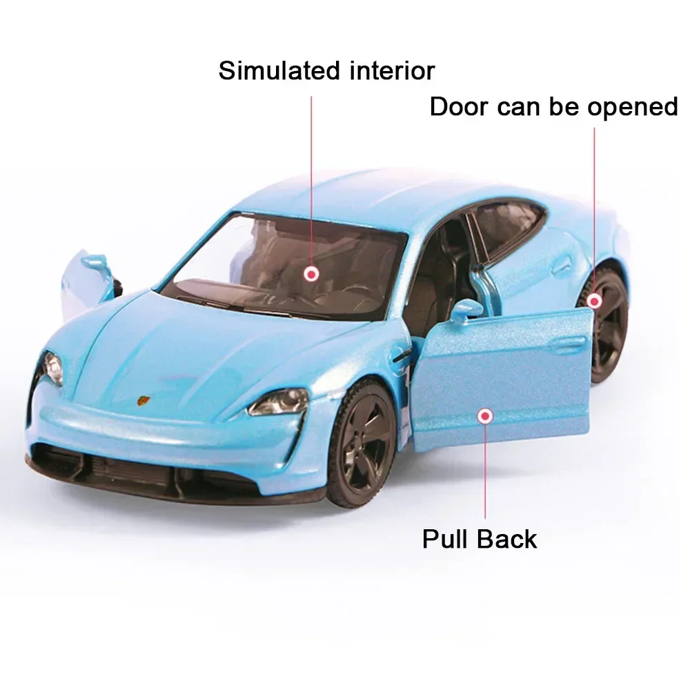 1/36 合金ダイキャストポルシェタイカンスポーツカーモデルおもちゃのドアオープンプルバック車両モデルカー男の子のためのギフトコレクション