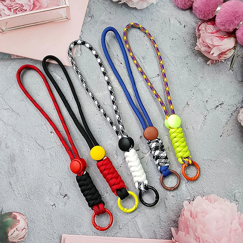 1PC Color combination knot mobile lanyard creative short braided lanyard mobile phone case key ring can be detachable anti-loss