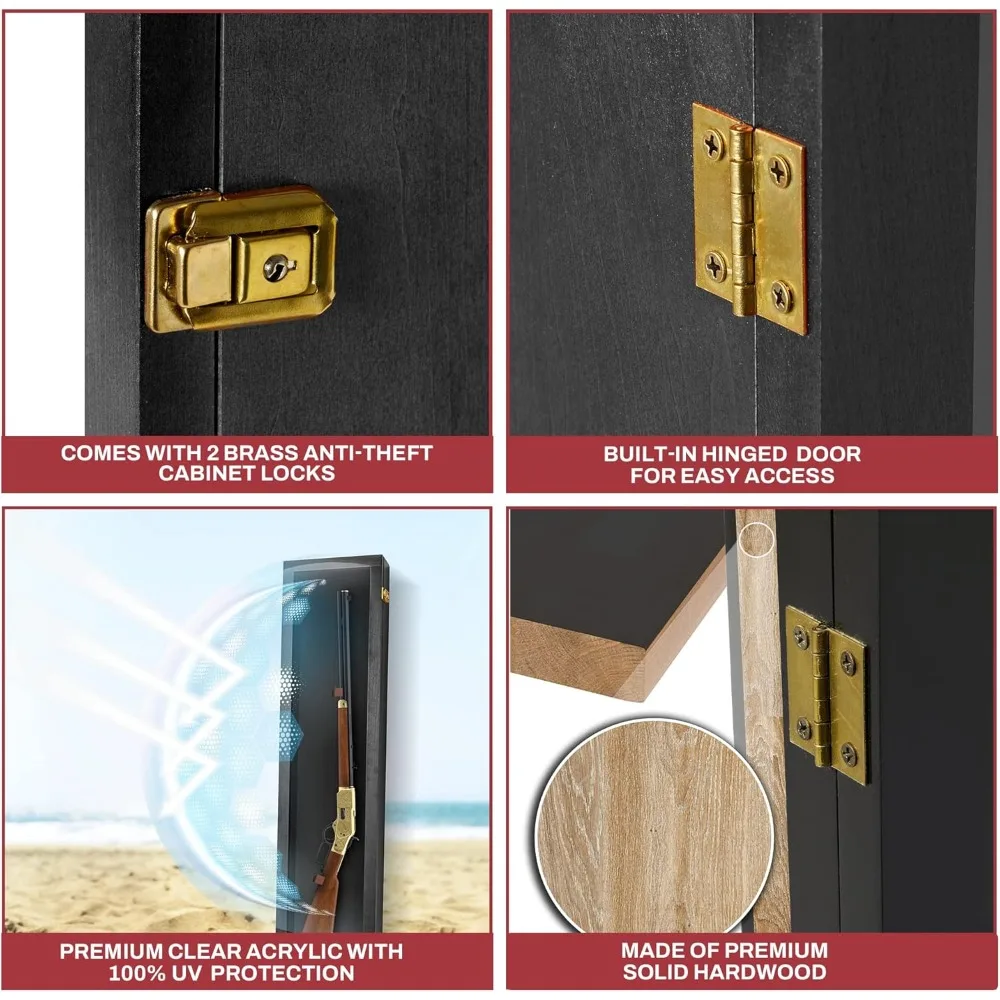 خزانة عرض آمنة للبندقية والبندقية مع حامل جداري للأسلحة النارية والسيوف