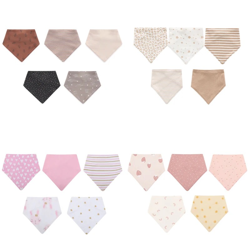 Kiddiezoom 5Pcs/Lot Baby Boy Girl Bibs Triangle Scarf Cotton Infant Bandana Newborn Feeding Saliva Towel