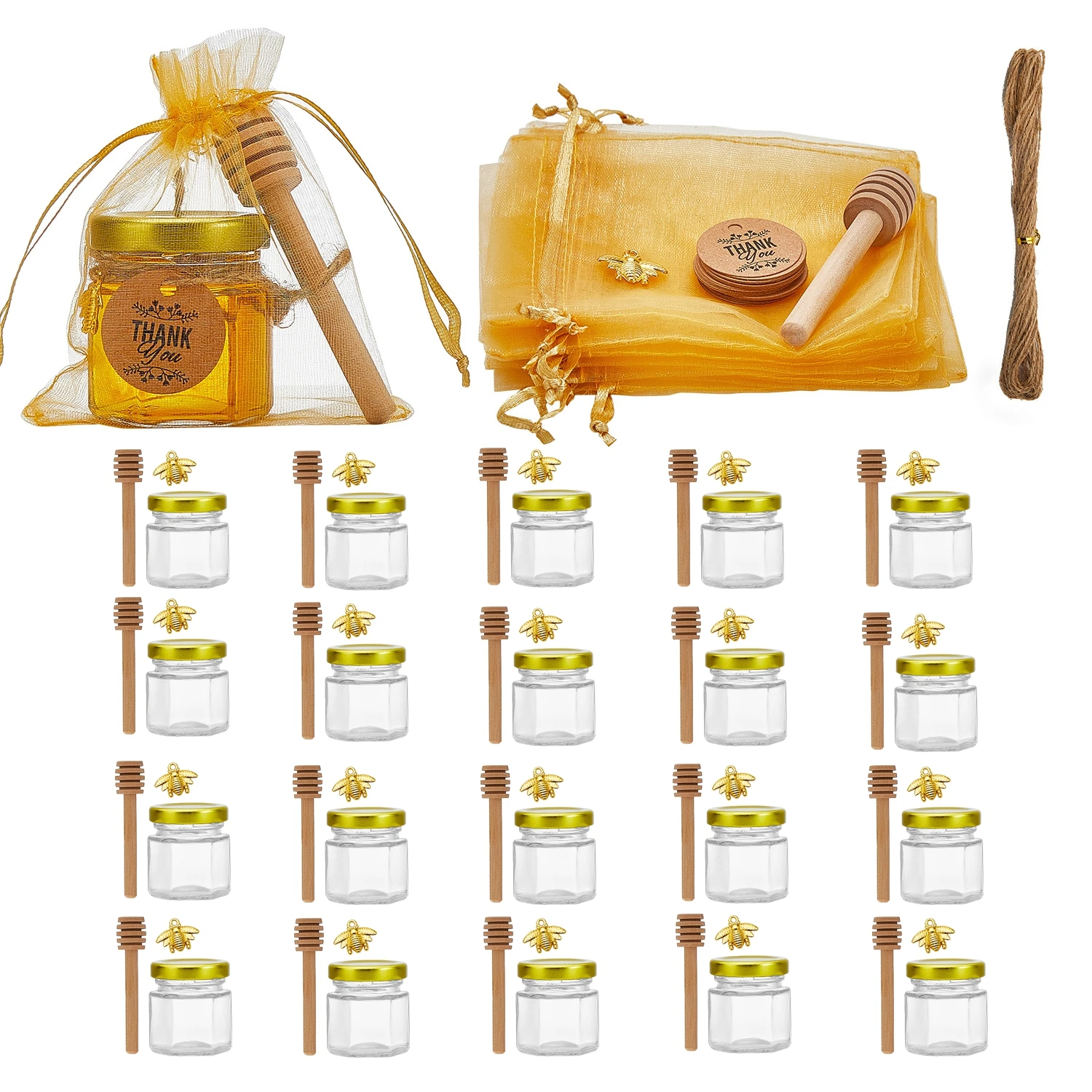 Baby Food Variety Pack - 미니 꿀병 20개, 꿀스틱, 금색 뚜껑,