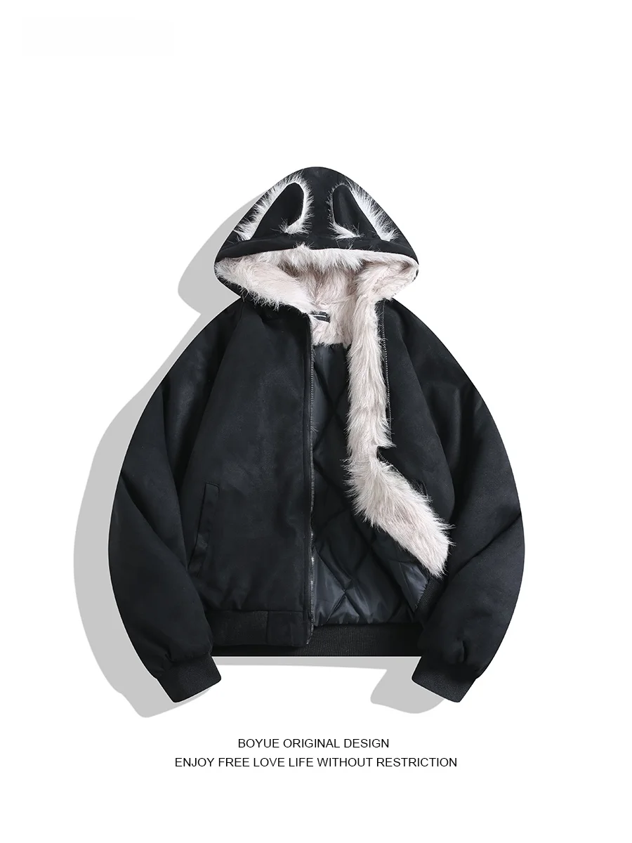 

Мужская утепленная хлопковая куртка Boyue с капюшоном, меховым воротником и замшевыми ушками, повседневная молодежная модная зимняя верхняя одежда