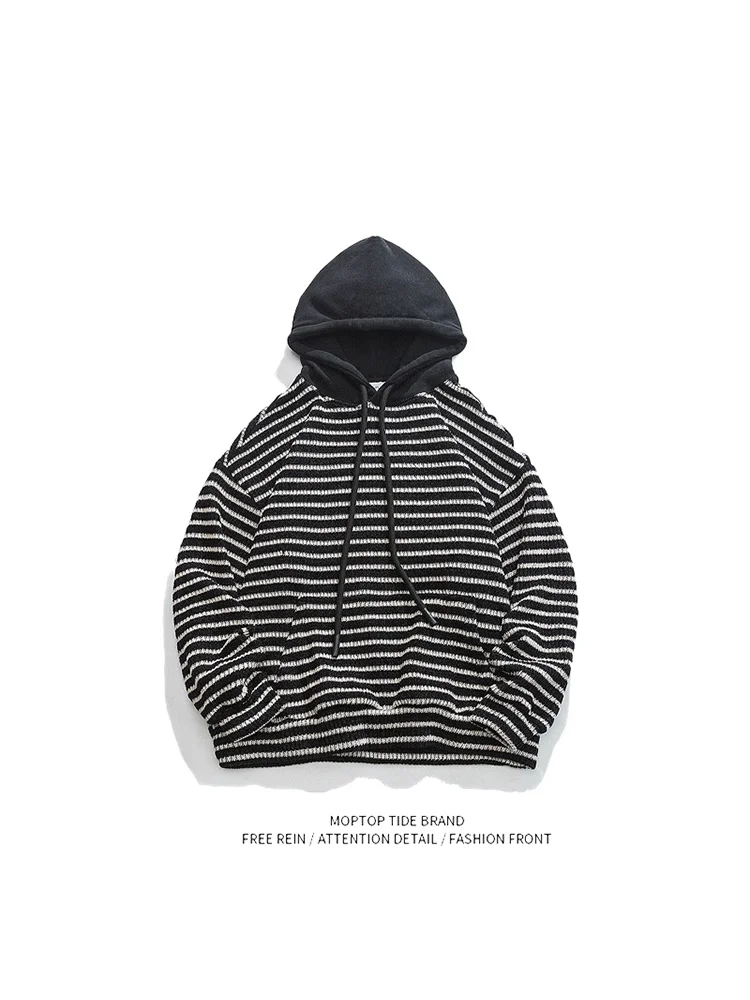 

Трикотажная толстовка с капюшоном в полоску American Sle, свободная посадка, повседневная одежда, молодежный энергетический осенний топ Long Sve