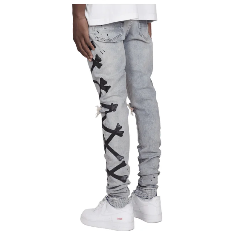 Fashion Jeans For Men 2023 Gradient Color Ripped White Dots Jeans Male Skinny Ripped Jeans Homme Men Clothing Zipper Denim Pants