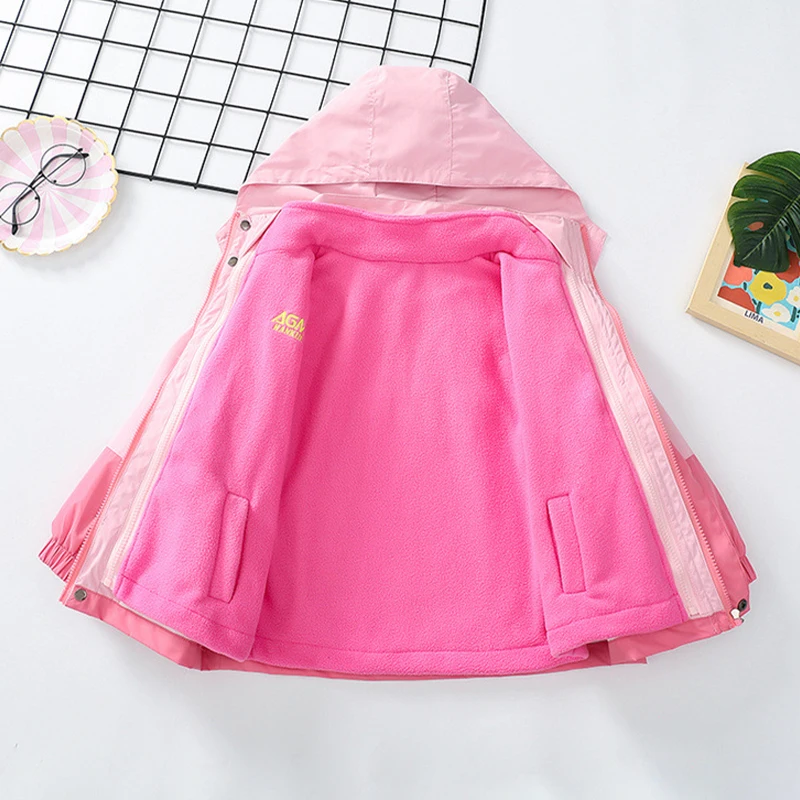 Kuromi Girls Coat Windproof Coat Sanrio Autumn and Winter Plus Velvet Warm Hooded Removable Jacket Coat Girl Clothing Gift