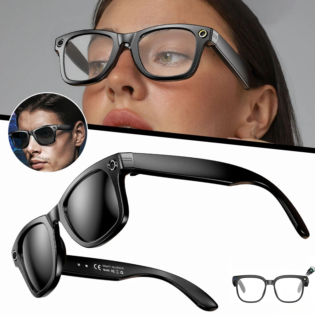 Smart AI Camera Glasses with 8MP Lenses Button Touch Adjustment for Travel Outdoor Hands-Free Photography Real-Time Translation