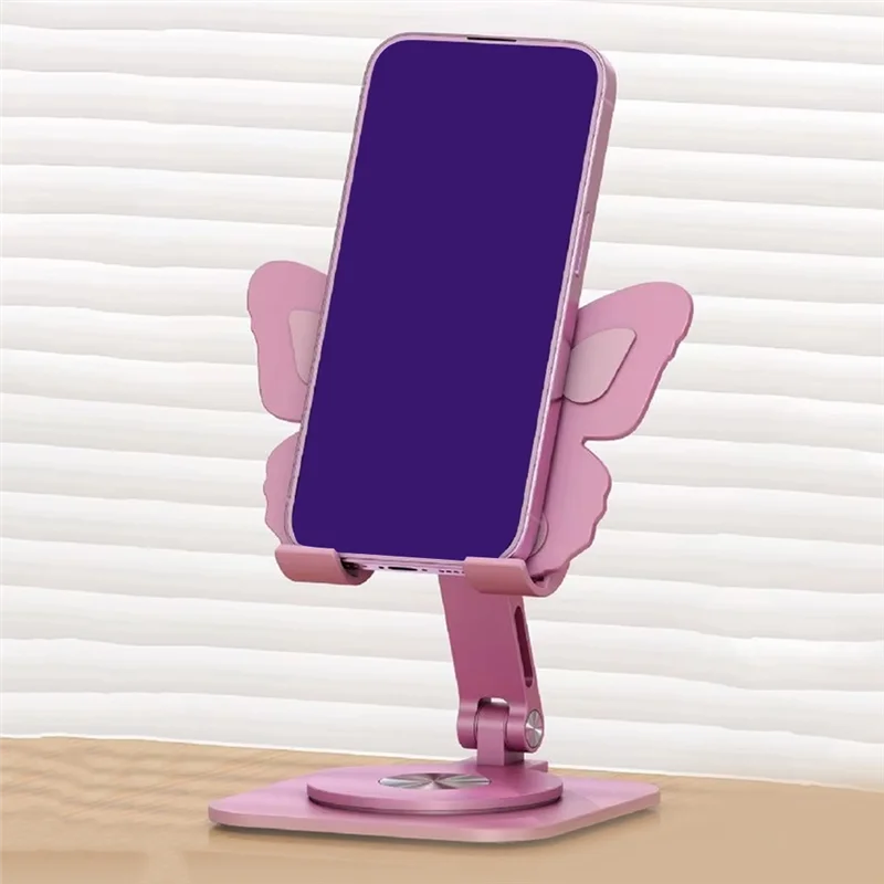 Aluminum Alloy Desk Phone Holder, Butterfly Folding Design, 360 Degree Rotating Adjustable For Devices Up To 8Inches-AAAE