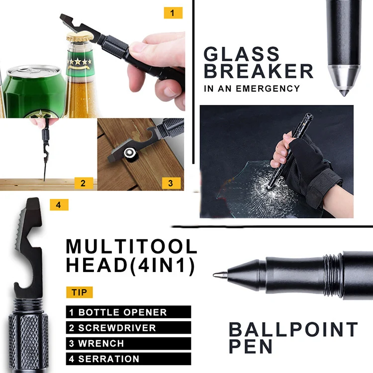 Gifts for Men Multi-Tool Tactical Pen 11 in 1 Emergency Survival Pen with 3 Refills Screwdriver Compass Multi-Purpose Tool Pen