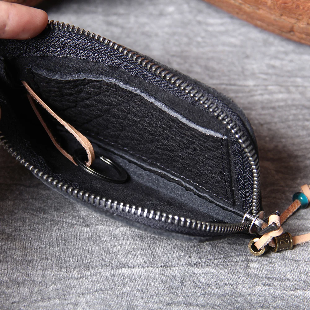 S.WORKER Klassische Echtleder-Minibrieftasche Retro-Reißverschluss-Münzbörse Kreditkarten-Organizer – Detail 9