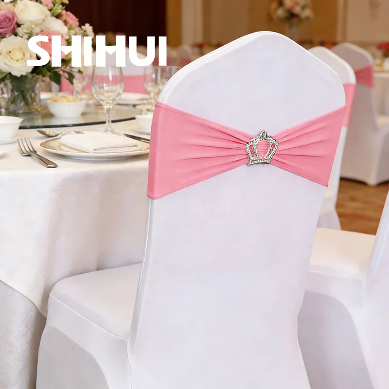 4/6/8/10/12 Pcs Elastic Crown Shape Chair Sashes Knot Tie Bow Buckle Wedding Decoration Chair Back Hotel Seat Modern Decor