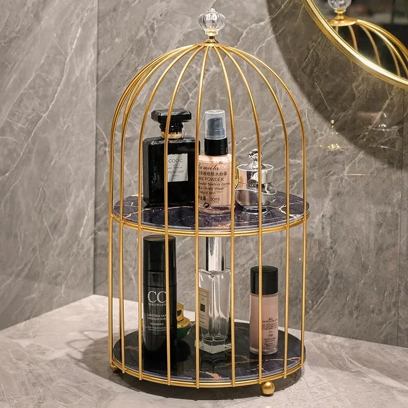 Nordic Cosmetic Storage Rack, Bird Cage, Makeup Organizer, Desktop, Lipstick, Perfume Case, Iron Art