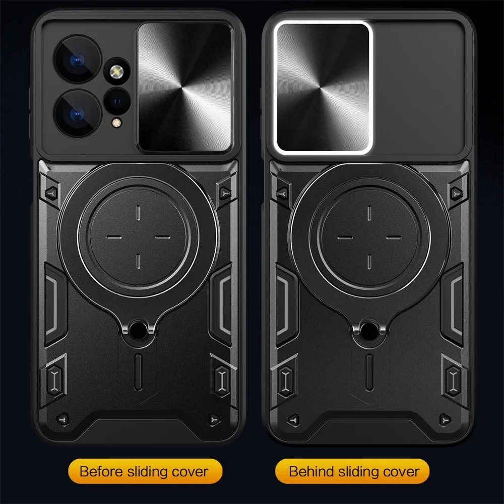 

Противоударный чехол для Xiaomi Redmi Note 15 14 13 12 10 11 Pro Plus 5G 12S 11S 10S 12C 13C 14C с выдвижным окном и магнитной защитой