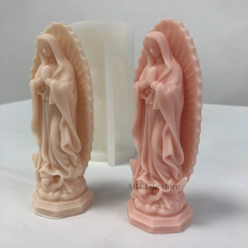 Small Virgin Mary Silicone Candle Mold Christ Religious Statue of The Birth Mother Plaster Crafts Resin Molds Decorative Gift