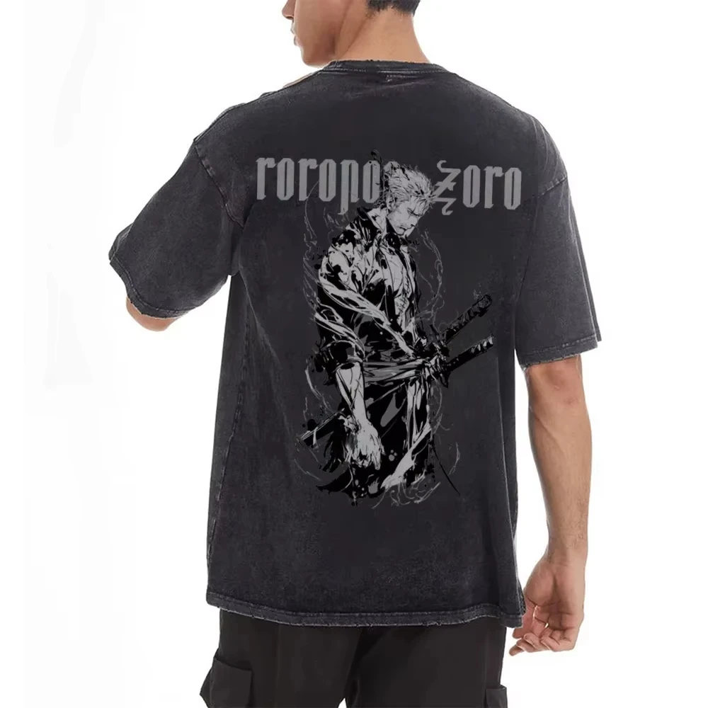 

Футболка с короткими рукавами и принтом ONE PIECE, повседневная летняя одежда, мужская уличная одежда, мужская футболка, стираная и старая, удобная