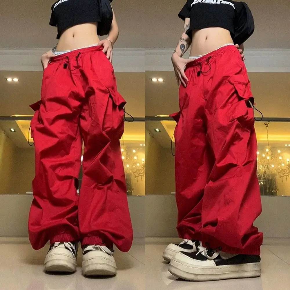 

Spring Street Casual Pocket Solid Color High Waist Harem Women Clothes Trend Lacing Elastic Waist Cargo Femme Chinese Style