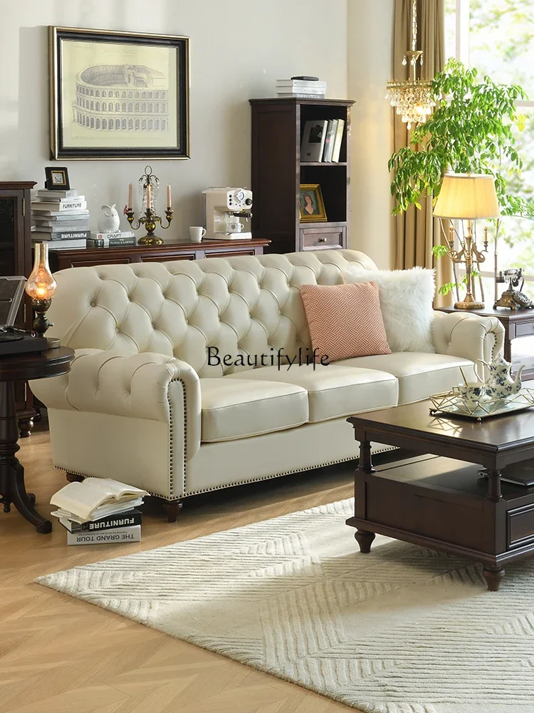 

yj5 American leather sofa white first layer cowhide three or four people 2.6 meters cream wind straight row living room