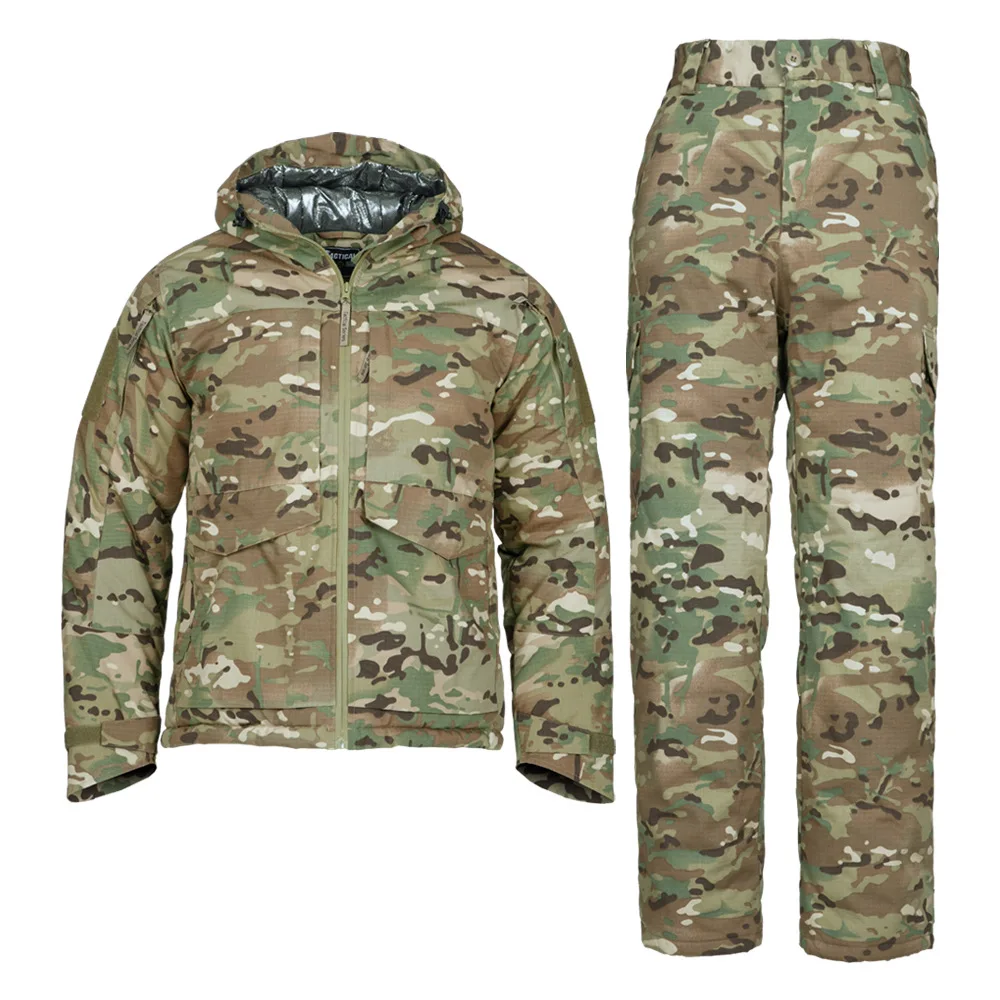 Conjunto de camuflaje táctico de invierno, ropa resistente al desgaste, radiación térmica, cálido, grueso, impermeable, caza al aire libre, combate