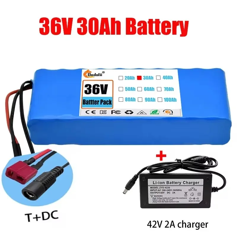 10S2P 36V 30000mAh 18650 Lithium-ion Battery 1000W High-power and High-capacity 36V Motorcycle Scooter