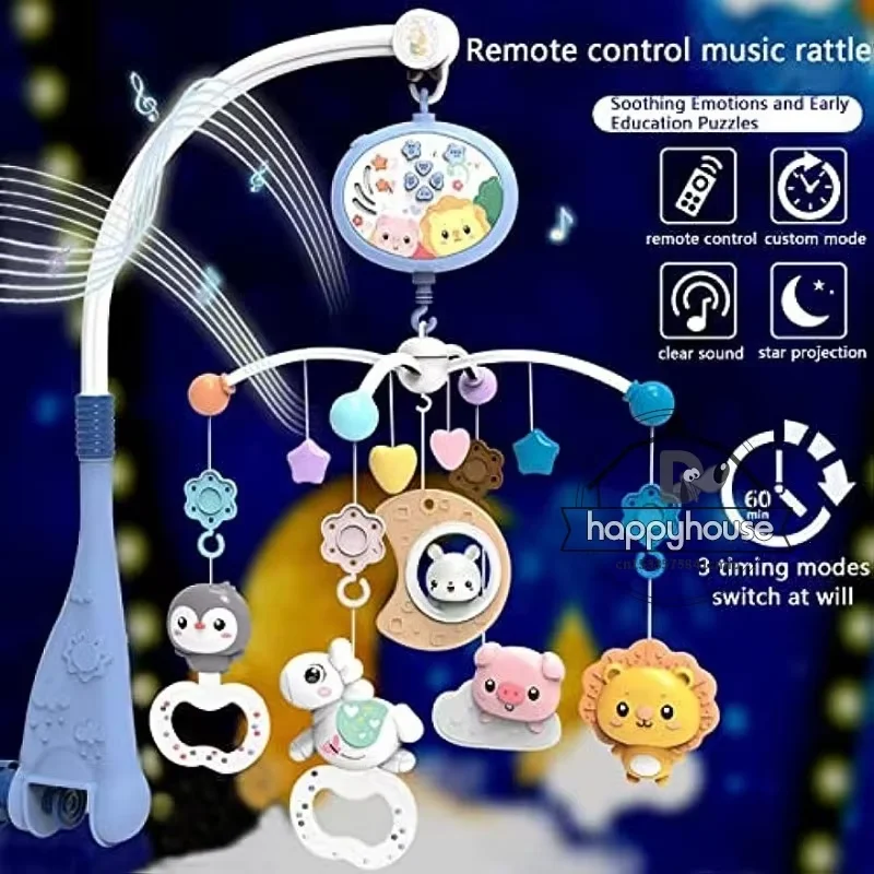 Babybedje Mobiel met verlichting Muziekprojectie voor zuigelingen 0-6 maanden Afstandsbediening Wieg Speelgoed voor pasgeboren baby Mobiel voor wieg