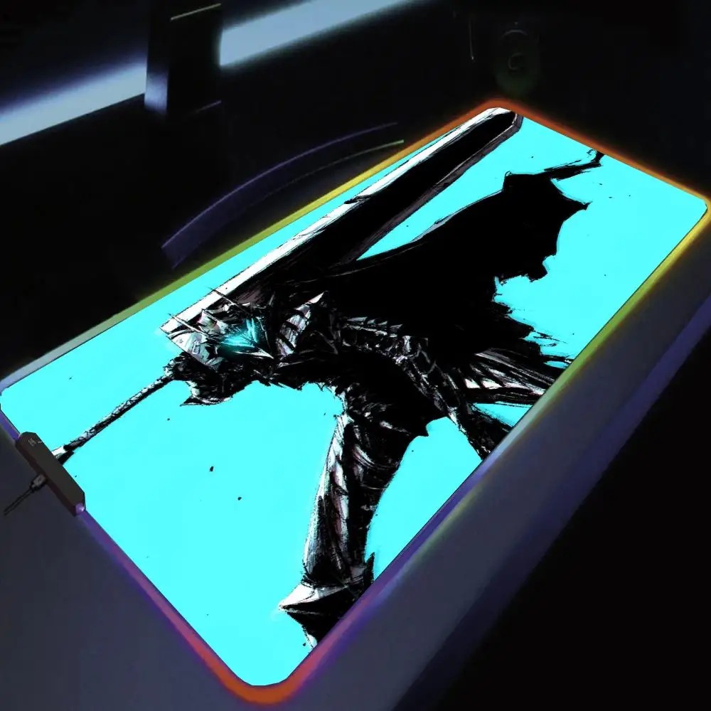 

Warrior Anime Mouse Pad Large RGB Gaming Mousepad LED Light Locked Edges Game Accessories Table Pads PC Keyboard Mat XXL 90x40cm