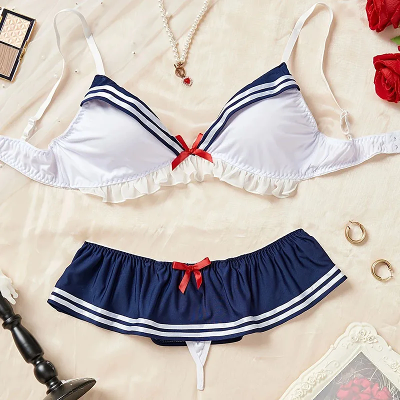 Conjunto de Lencería Sexy Estilo Marinero Azul y Blanco Japonés, Uniforme Sexy, Accesorios para Fotos de Boudoir, Tela Cómoda