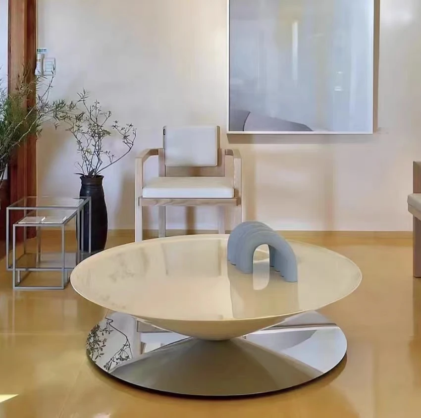 Steel cone reflection mirror coffee household living room coffee table tea table hourglass edge
