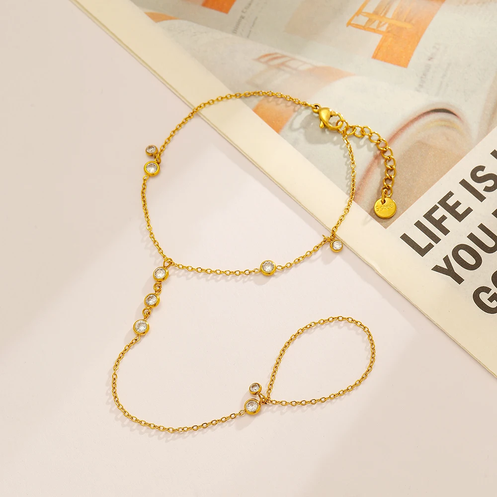 MsKyra สร้อยข้อมือสแตนเลสชุบทอง 18k สีเพทายโซ่นิ้วกันน้ําสร้อยข้อมือทุกวันสําหรับผู้หญิงของขวัญพรีเมี่ยม