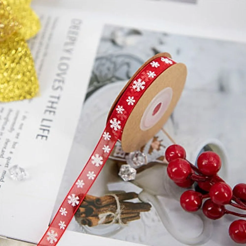 10M Christmas Gift Snowflake Ribbon DIY Wreath Bows Fabric Swirl Ribbon Sewing Clothing Gift Bow Natural Organza Satin Ribbon