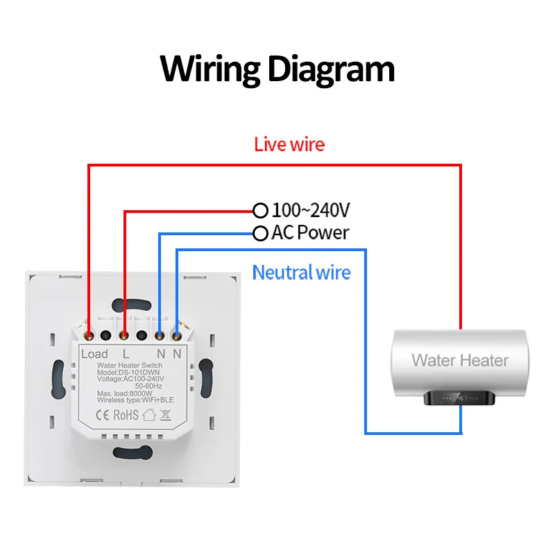 Interruptor inteligente para calentador de agua, dispositivo con WiFi, 40A, 8000W, Control de vida, funciona con Alexa Home, Tuya EU