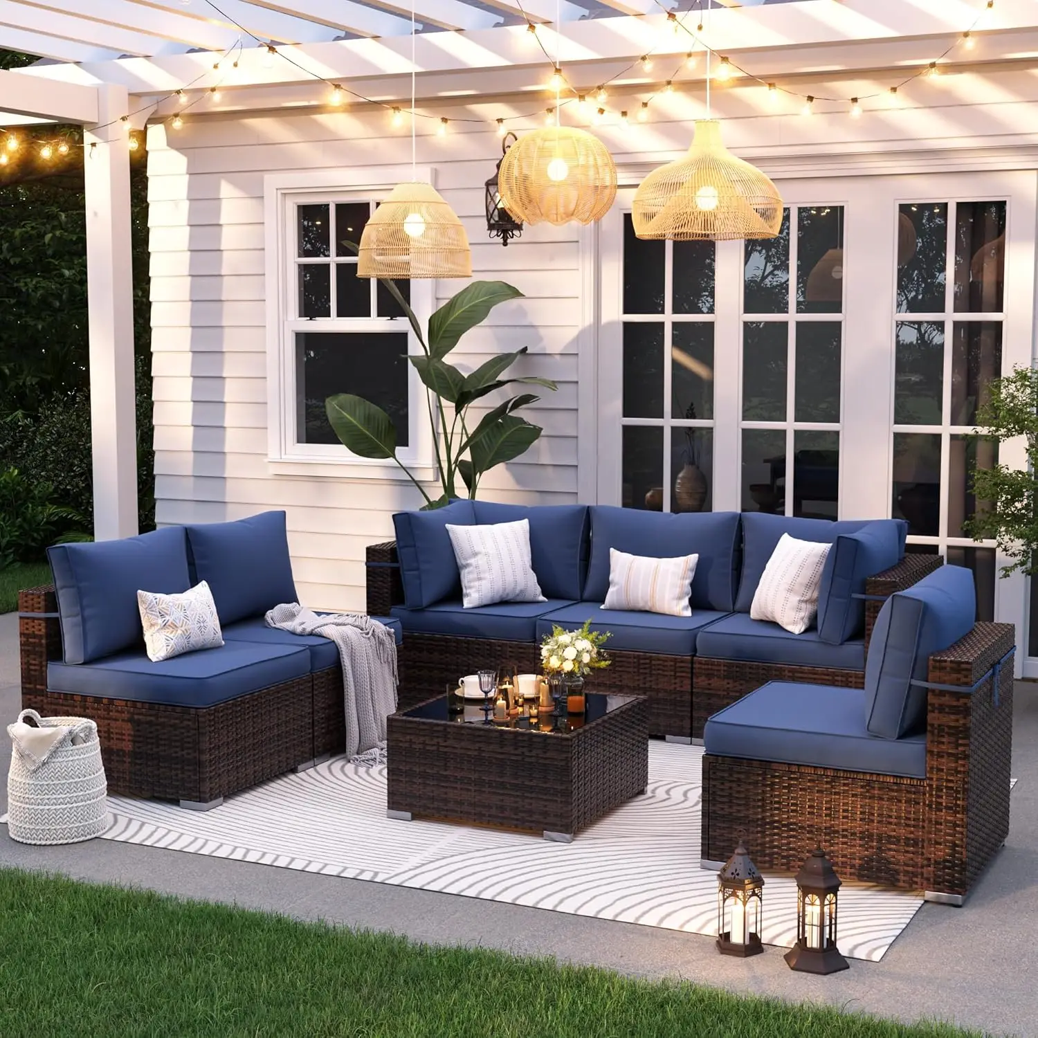 

Patio Furniture Set,Outdoor Sectional Conversation Sets Featuring Widen Wicker Armrests and High Back, Waterproof Cover