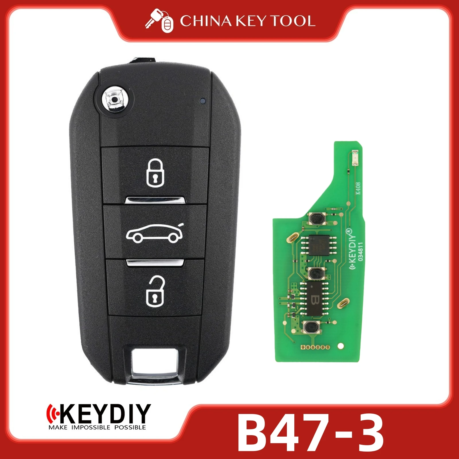 

Универсальный выкидной ключ-пульт KEYDIY KD B47-3 серии B, 3 кнопки, совместимый с автомобилями типа Peugeot