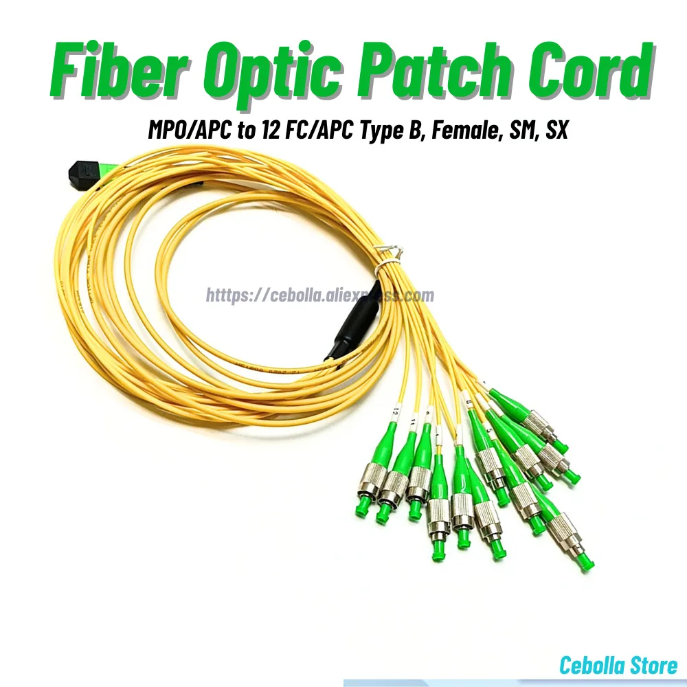 

Fanout Patch Cord Type B MPO APC to 12 FC/APC SM Simplex Female Fiber Optic Breakout Cable OS2 Yellow MPO Assembly 2PCS