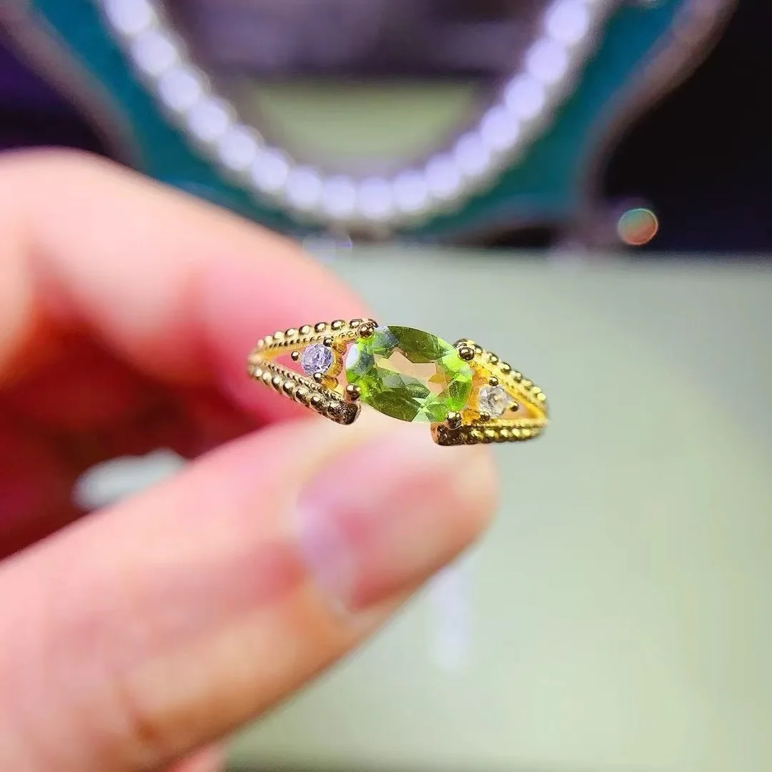 

KJJEAXCMY High End Women's Ring Natural Peridot S925 Silver with Electroplating Boasting High Clarity Full Brilliance Gift