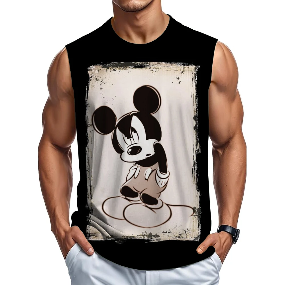 ديزني ميكي ماوس مضحك طباعة تانك القمم للرجال الكرتون نمط تيز الصيف فضفاض الرياضة الشارع جولة الرقبة سترة بلايز عادية