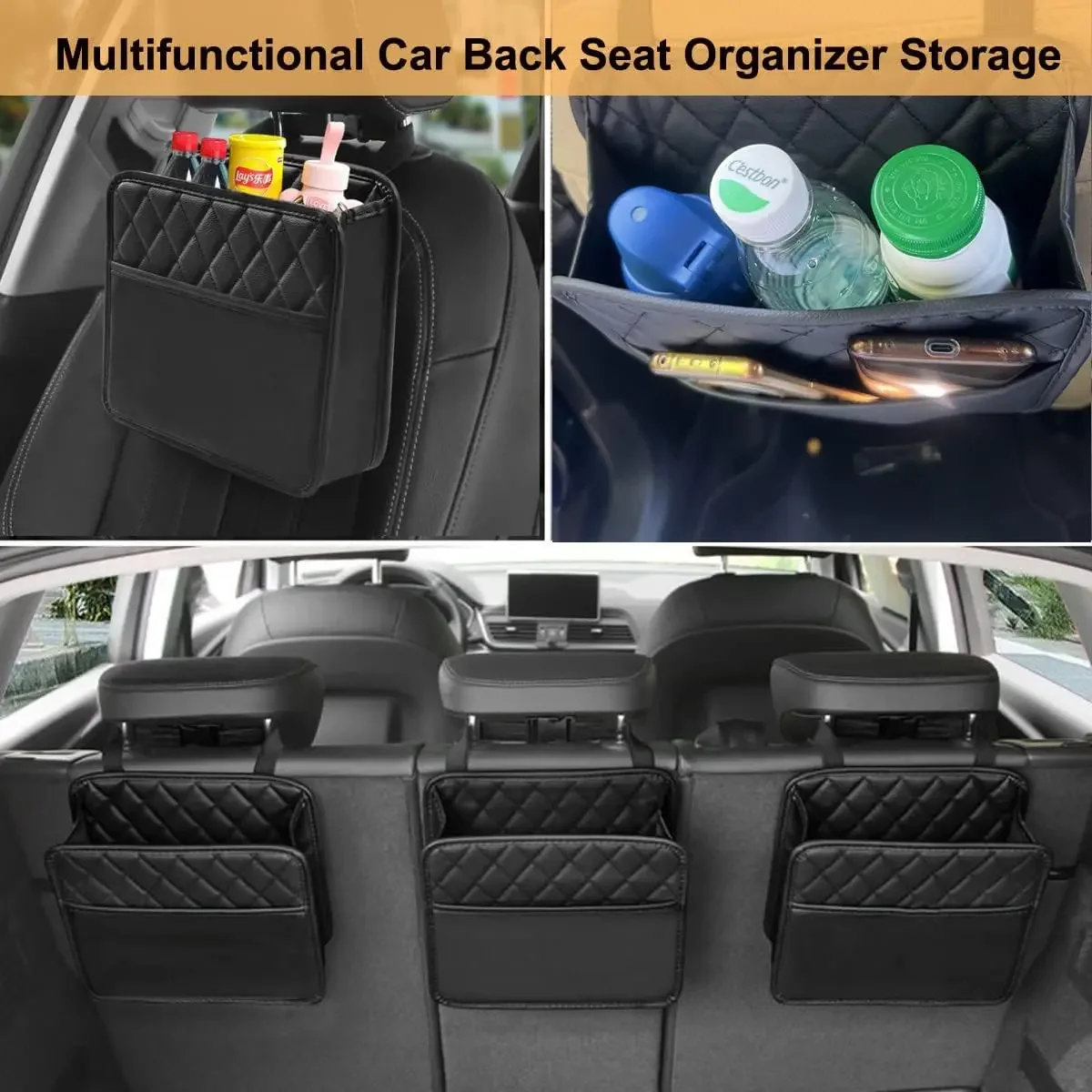Car Organizer Multi-functional Car Seat Storage Bag Waterproof Hanging Car Seat Organizer Garbage Bag Suitable for Most Car image 5