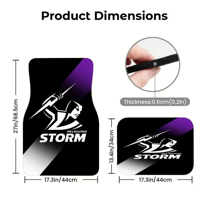 Melbourne Storm Logo Car Floor Mats 4pcs Set, Material, Full-Coverage Front & Rear Seats, Durable Non-Slip All-Season Protection