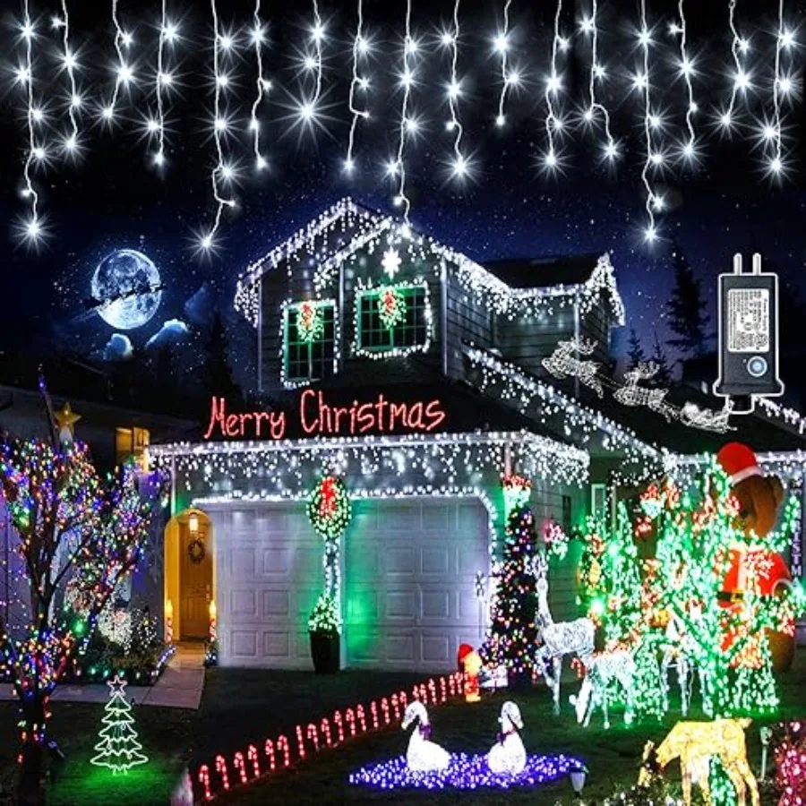 

Icicle Christmas Lights Outdoor - 66Feet 640 LED Icicle Lights for Outside 8 Modes with 120 Drops Waterproof Plug in Fairy Stri