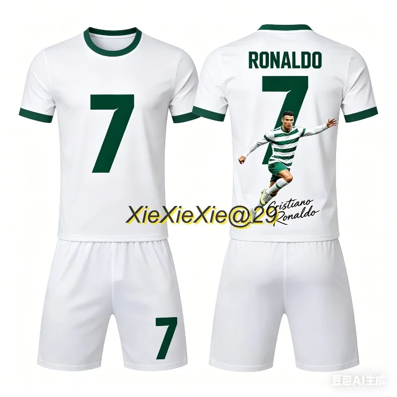 Fashion Fan Special Edition AI Ronaldo #7 Summer Casual T-shirt Shorts Set Adult and Children Couple Quick Drying Football Shirt