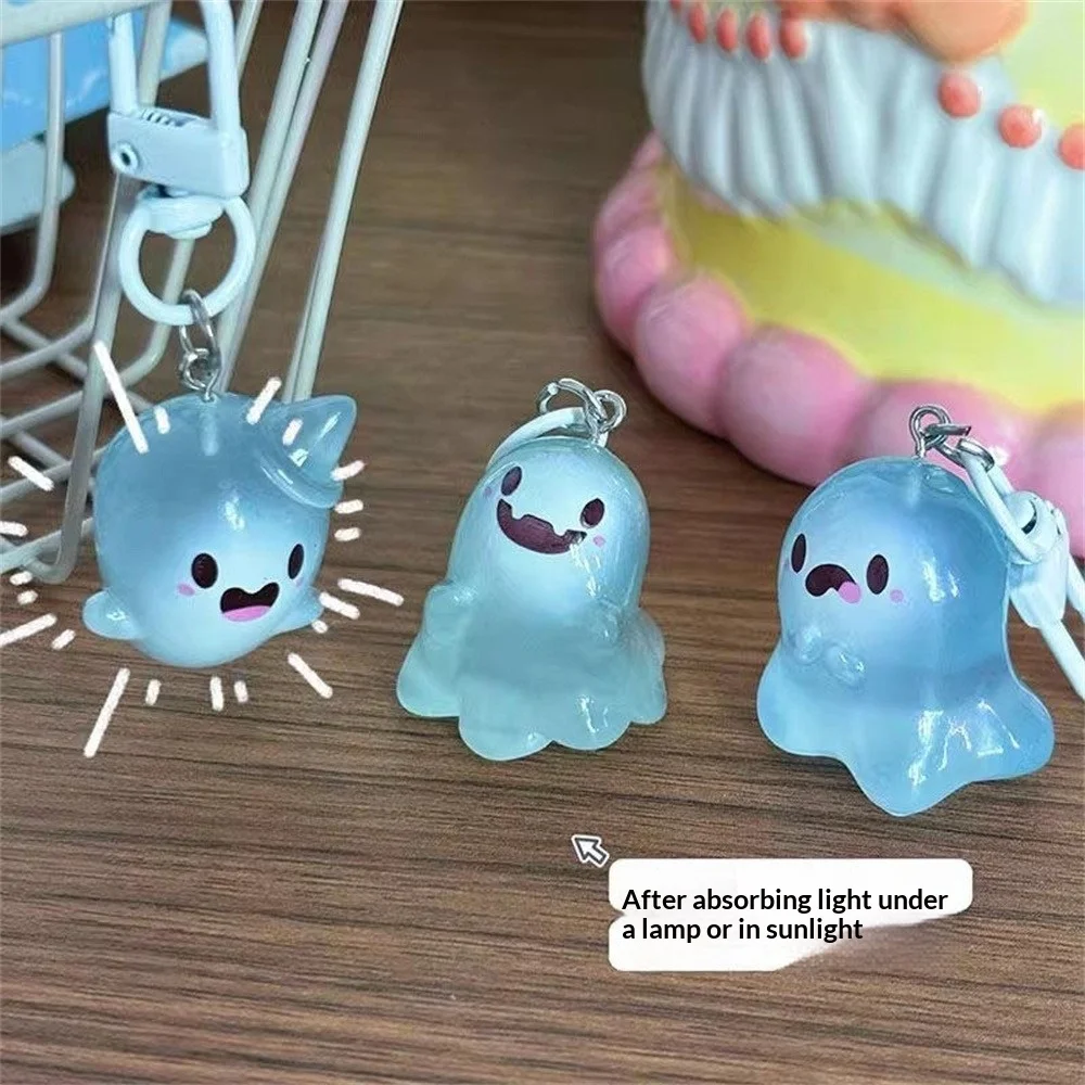 Luminous Jelly Ghost Keychain, Halloween Cartoon Glow in Dark Pendant,Phone Pendant Headphone Case Charm Bag Decor Car Key Ring view 5