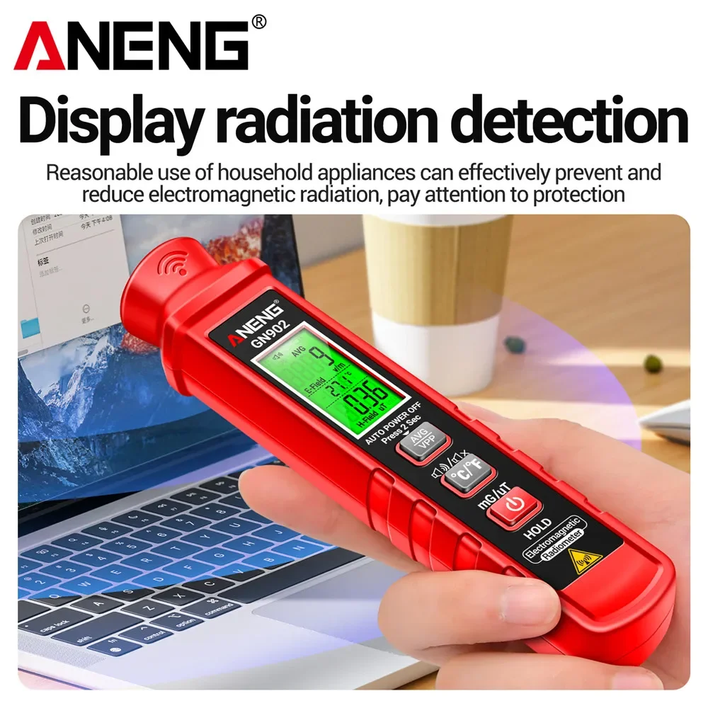 

ANENG GN902 LCD Backlight ScreenElectromagnetic Radiation Detector Temperature Tester Meter Magnetic Radiation Analyzer with